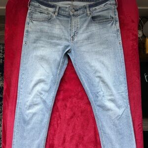 Express Light Blue Denim Jeans with Brown Patch
